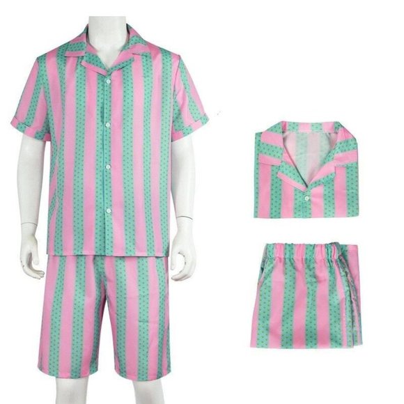 Kid Boy Ken Barbie CosplayCostumes Suits Pink Green Stripe Shirt Shorts (140)
